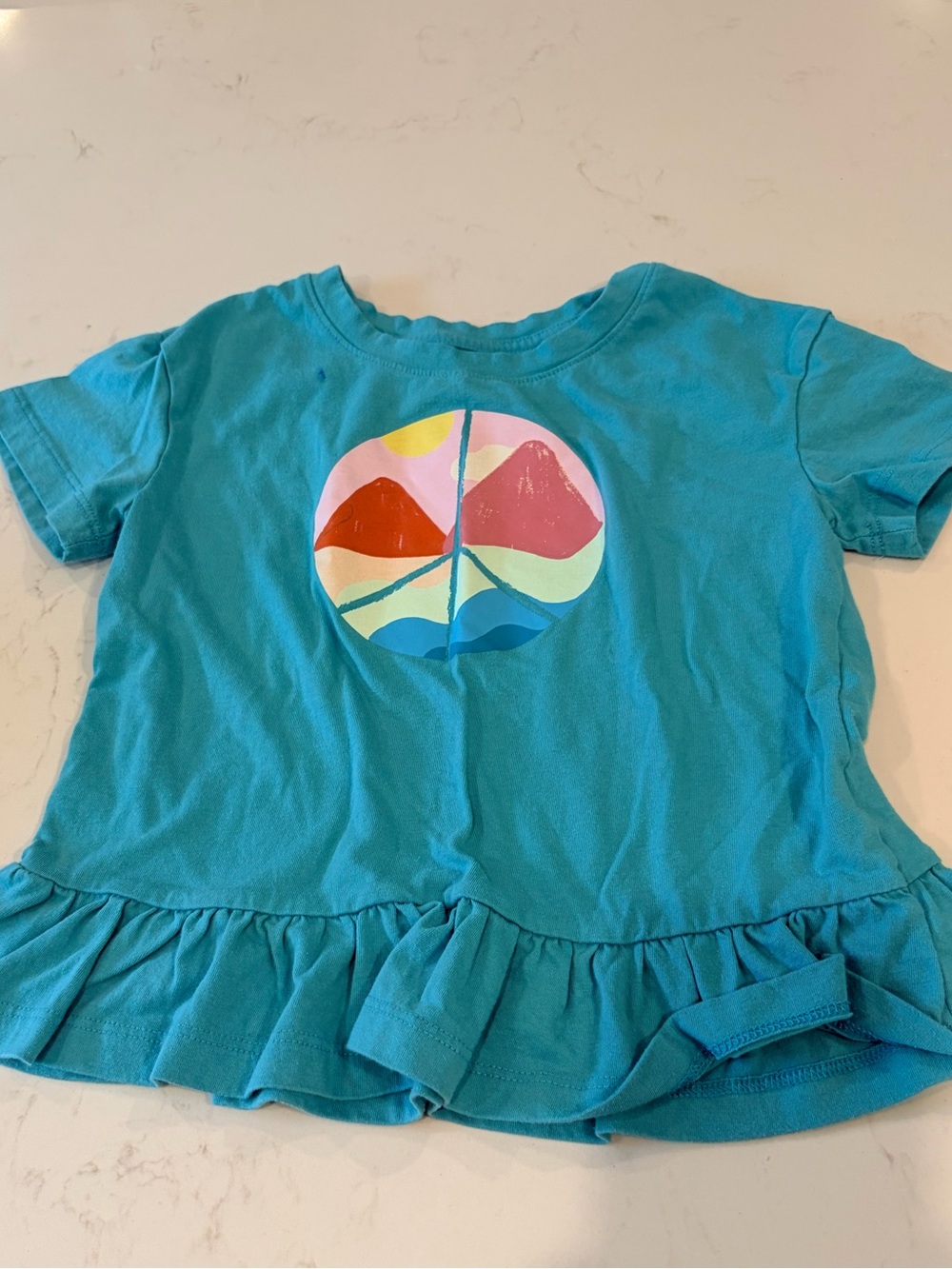 Cat & Jack Turquoise Ruffle Hem Tee with Sunset Graphic